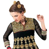 Black Peacock Designer Georgette Top Salwar from R...