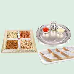 Special Silver Plated Puja Thali with Assorted Dry...