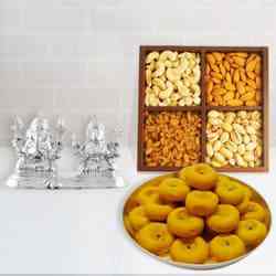Beautiful Silver Plated Ganesh Lakshmi with Sweets...