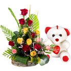 15 Mixed Roses Arrangement with Teddy bear...
