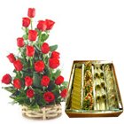 1/2 Kg. Assorted Sweets with 18 Red Roses Basket...