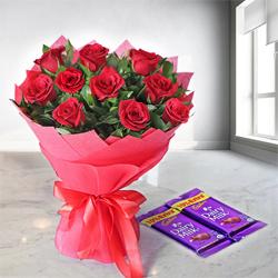 Sweet Sensation Rose Bouquet with Dairy Milk Choco...