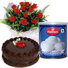 12 Red Roses and Rasgulla with Eggless Cake 1 Kg....