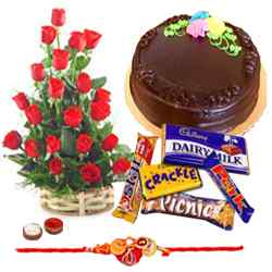 Delicious Cake of 1 Lb., Chocolates, 24 Red Roses ...