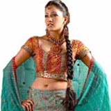 Fascinating Hand-embroidered Green Jaquard Lehenga...