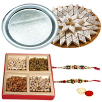 Smart-Looking Rakhi, Dry Fruits, Silver plated Tha...