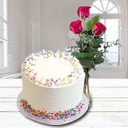 Creamy Soothe 2.2 lb Vanilla Cake with 3 Red Roses Creamy Soothe 2.2 lb Vanilla Cake with 3 Red Roses
