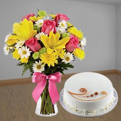 Sweetest Mixed Flowers Bouquet & Vanilla Cake Sweetest Mixed Flowers Bouquet & Vanilla Cake