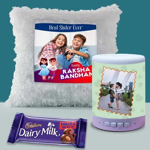 Cool LED Light Cushion with Personalized Bluetooth Speaker n Cadbury Fruit n Nut