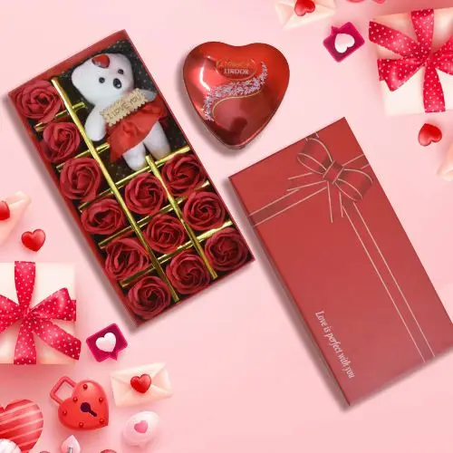 Red Roses Box with Lindt Lindor Love Heart