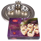 Silver Plated Puja Thali with Haldiram Soan Papdi Silver Plated Puja Thali with Haldiram Soan Papdi