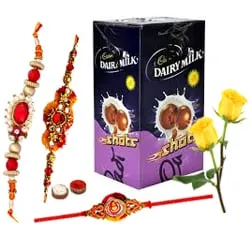 Cadburys Chocolate Shots with 3 Rakhi with Two Red Rose