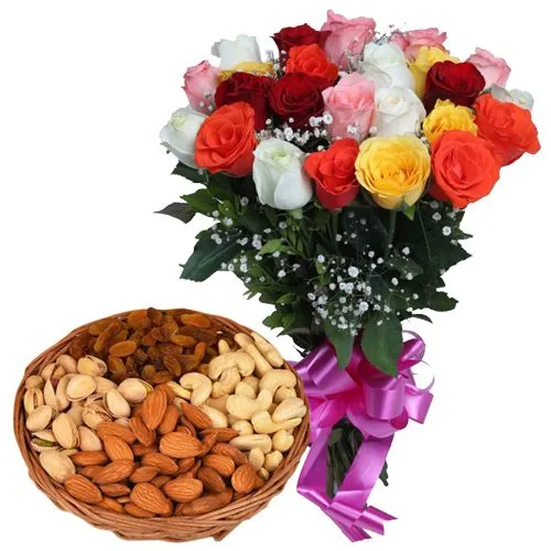 Buy Dry Fruits N Colorful Roses Online