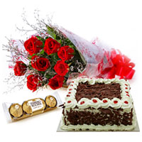 Royal Luxury Red Rose Bouquet, Cake and Ferrero Rocher Chocolates Royal Luxury Red Rose Bouquet, Cake and Ferrero Rocher Chocolates
