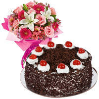 Sensational Mixed Flower Arrangements with 1 Lb Black Forest Cake Sensational Mixed Flower Arrangements with 1 Lb Black Forest Cake