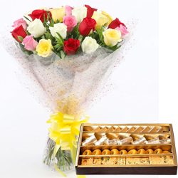 Tropical 20 Colorful Roses and Welcome Treat of 500 Gr. Sweets Tropical 20 Colorful Roses and Welcome Treat of 500 Gr. Sweets