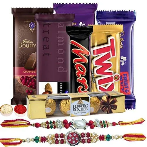 Delicious Chocolate Gift Hamper with Two Ad Rakhi