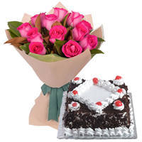 Graceful Assortment of Roses in Pink and Black Forest cake Graceful Assortment of Roses in Pink and Black Forest cake