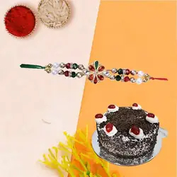 Fancy Beaded Rakhi with Yummy Cake Fancy Beaded Rakhi with Yummy Cake