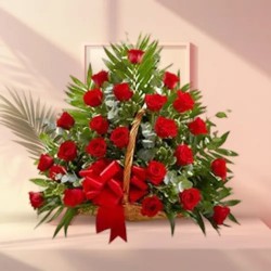 Exotic Selection of 30 Red Color Roses in a Basket Exotic Selection of 30 Red Color Roses in a Basket