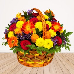 Multi-Colored Seasonal Flower Basket With Fillers Multi-Colored Seasonal Flower Basket With Fillers