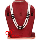 Designer Double Row Pearl Jewelry with American Diamonds and Black Stones Necklace Set with Matching Earrings Designer Double Row Pearl Jewelry with American Diamonds and Black Stones Necklace Set with Matching Earrings