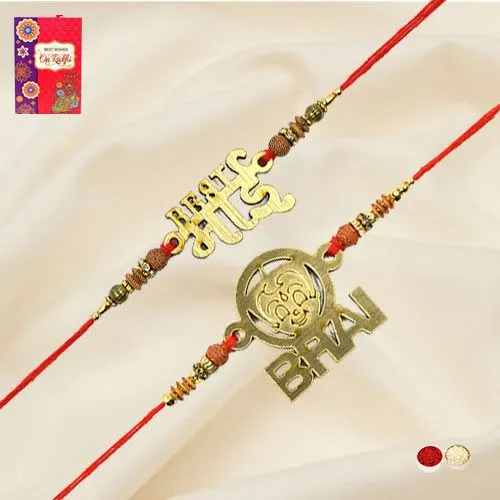 Charming Set of 2 Bhaiya Rakhi with Roli, Chawal n Card