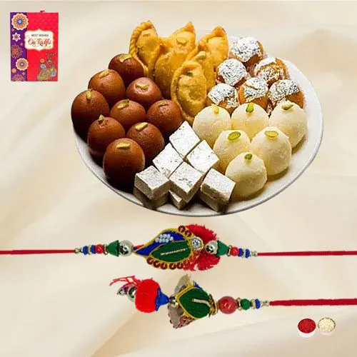 Remarkable Lumba Rakhi Set N Assorted Sweets from Bhikaram