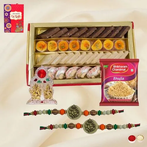 Elegant Ganesh Rakhi N Laxmi Ganesh Mandap, Mixed Sweets N Bhujia