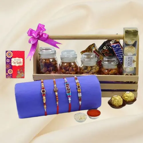 Classy Twin Golden Rakhi Set with Flavor Cashews n Cadbury Chocolates