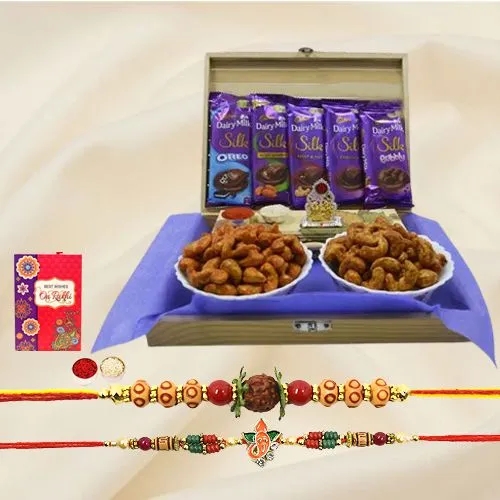 Classy Rakhi Set with Mandap, Flavor Cashews n Cadbbury Chocolates