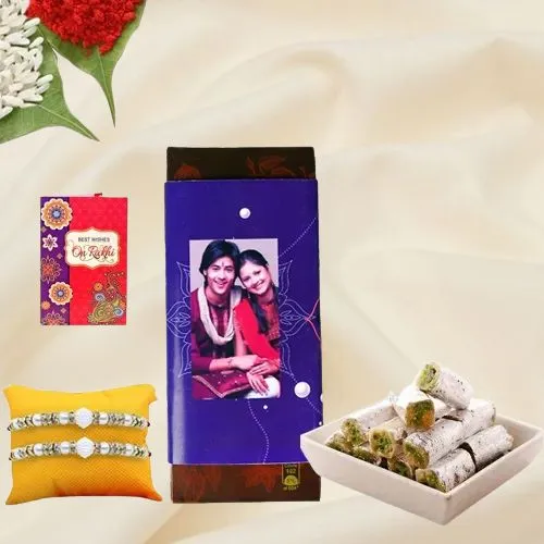 Fancy Twin Rakhi with Personalized Choco Delight