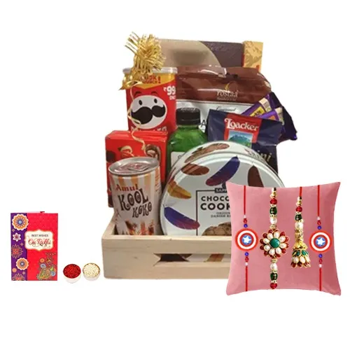 Foodies Paradise Hamper Basket with Family Rakhi