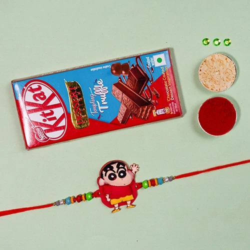 Admiring Shinchan Rakhi N KitKat Duo