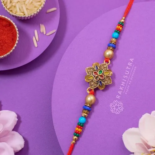 Stunning Flower Design Kundan Rakhi
