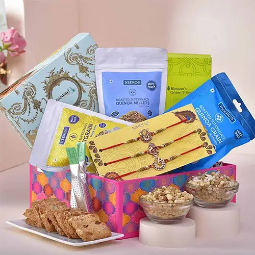 Splendid Tea Time Triple Rakhi Hamper