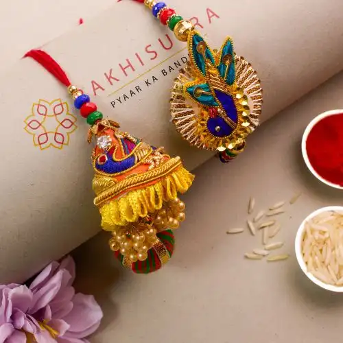 Classic Zardosi Bhaiya Bhabhi Rakhi Set