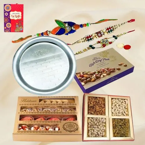 Cadbury Dry Fruit Box Add 1 Designer Rakhin Haldirams Assorted Sweets Assorted Dry Fruits Rakhi Thali Free Rakhi Roli & Tilak