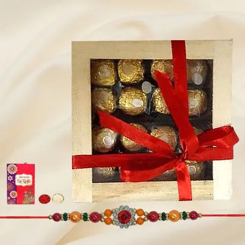 Enticing Ferrero Rocher in Wooden Box with Rakhi