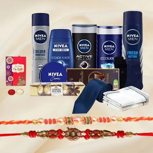 Fabulous Refreshing Set for Men with Zardosi Rakhi