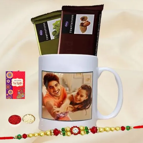 Designer Rakhi with Cadbury N Personalized Photo Mug