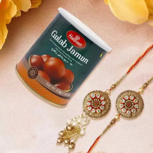 Classy Couple Rakhi Set N Gulab Jamun Combo