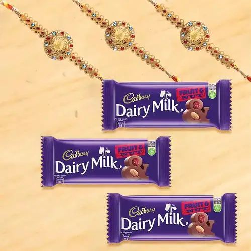 Fancy Rakhi with Cadbury Fruit n Nut Chocolates Bar Trio