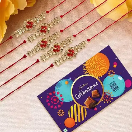 Fabulous Rakhi Set of 5 with Cadbury Celebration Chocolate Pack