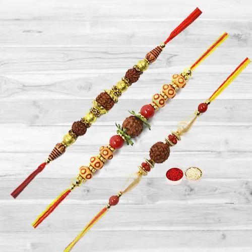 Exquisite Rudraksha Rakhi with Trio Offer