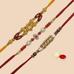 Beautiful Rakhi Sets (3 Pcs) with free Roli Tilak and Chawal Beautiful Rakhi Sets (3 Pcs) with free Roli Tilak and Chawal