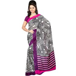 Classic Dani Georgette Saree with the Touch of Black and White Colour Classic Dani Georgette Saree with the Touch of Black and White Colour