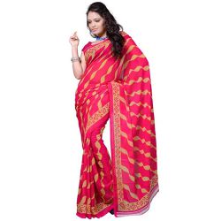 Enticing Red Coloured Georgette Saree with Striped Print Design Enticing Red Coloured Georgette Saree with Striped Print Design