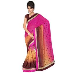 Flattering Pink, Chrome and Brown in Colour Gorgettee Printted Saree Flattering Pink, Chrome and Brown in Colour Gorgettee Printted Saree