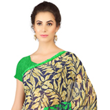 Chic Weightless Georgette Printed Saree in Black and Green Shade Chic Weightless Georgette Printed Saree in Black and Green Shade